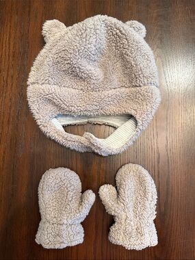 Carter's Plush Bear Ear Hat and Mittens Set - Tan
